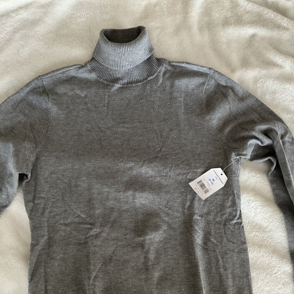 Tru Gray Basic Ribbed Turtleneck Sweater Long Sleeve Fitted Top Medium 8-10 New